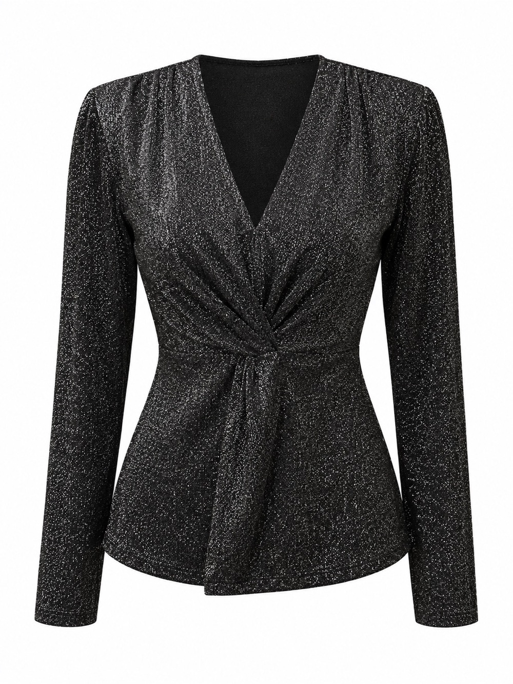 HEARTLOOM LONG SLEEVE BLACK AND SILVER V NECK TOP